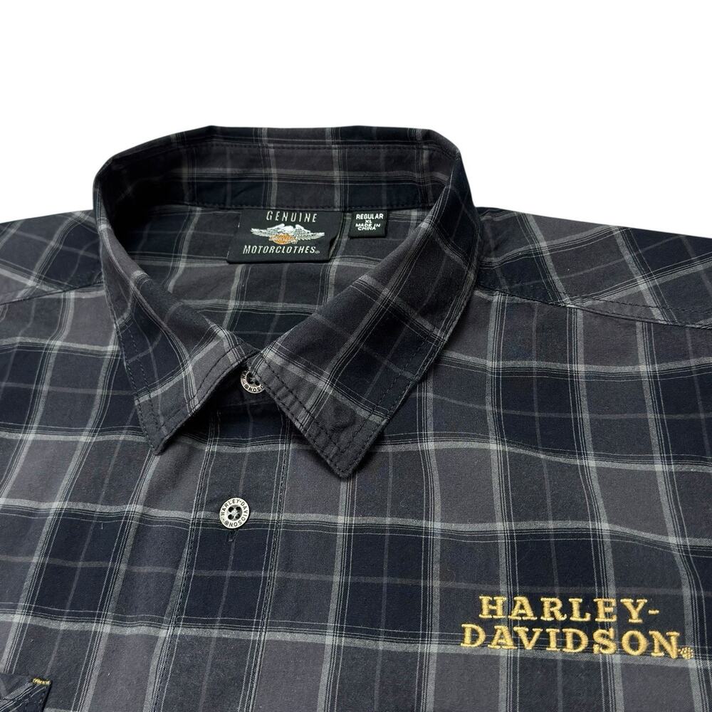Harley-Davidson XL Plaid Short Sleeve Shirt Skull Patch Embroidered MotorClothes
